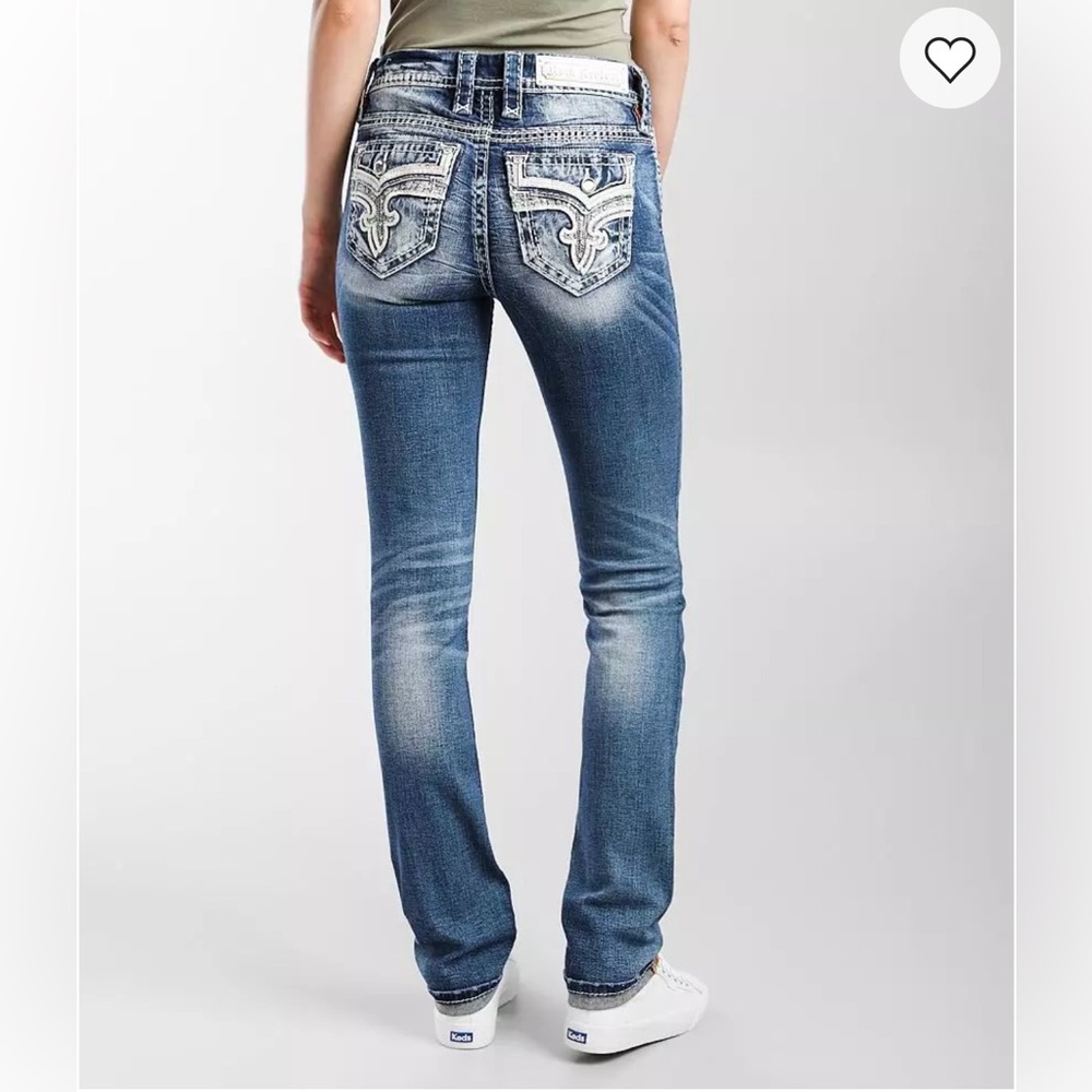 Rock Revival Barbra Mid-Rise Straight Blue Jeans with Distressed Details Size 29 - Picture 7 of 15